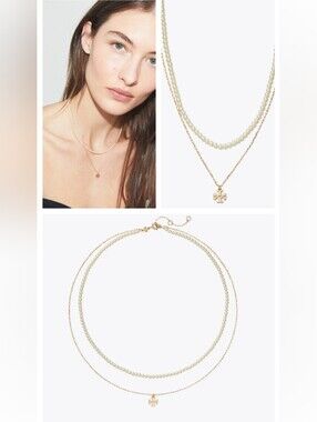 TORY BURCH Moondance Pearl Double Strand Layered Necklace